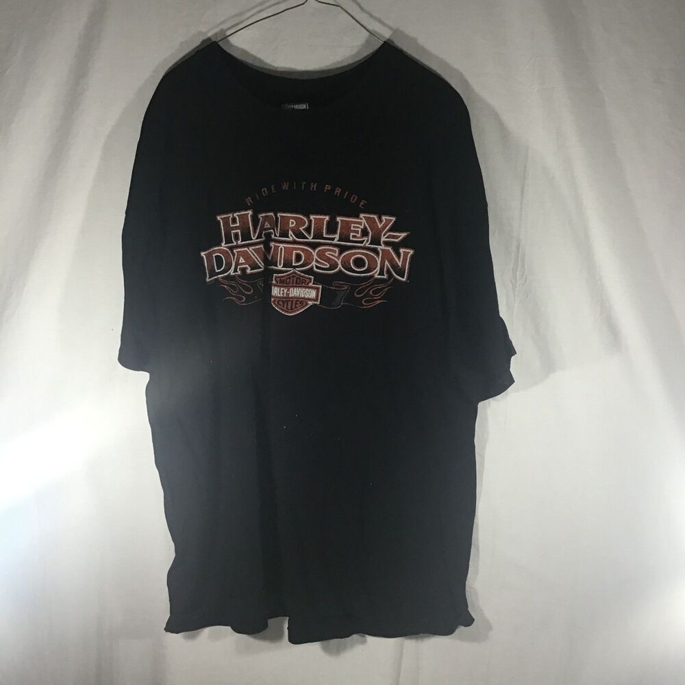 Harley-Davidson Ride With Pride Black T-Shirt Men's XXL Flame Logo Biker Tee